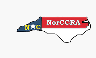 Logo in the shape of North Carolina with the North Carolina flag and NorCCRA initials inside
